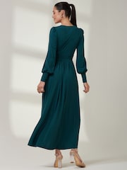 Jolie Moi Olive Green Long  Sleeve Soft Silky Jersey Maxi Dress - Image 2 of 6