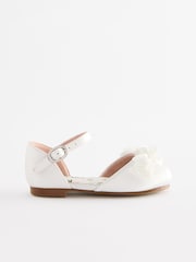 White Satin Flower Girl Ankle Strap Corsage Occasion Shoes - Image 2 of 5