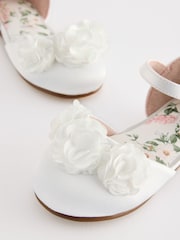White Satin Flower Girl Ankle Strap Corsage Occasion Shoes - Image 3 of 5