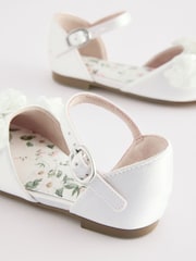White Satin Flower Girl Ankle Strap Corsage Occasion Shoes - Image 4 of 5