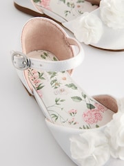White Satin Flower Girl Ankle Strap Corsage Occasion Shoes - Image 5 of 5