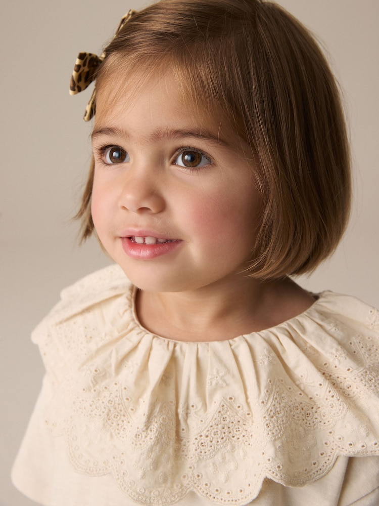 שמנת - Short Sleeve Broderie Collar 100% Cotton Top (3mths-7yrs) - Image 4 of 8