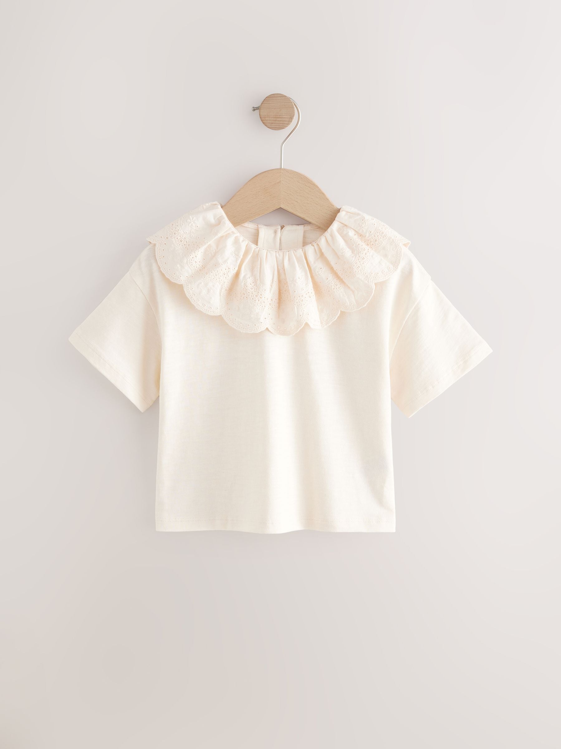 Buy Cream Short Sleeve Broderie Collar Top (3mths-7yrs) from the