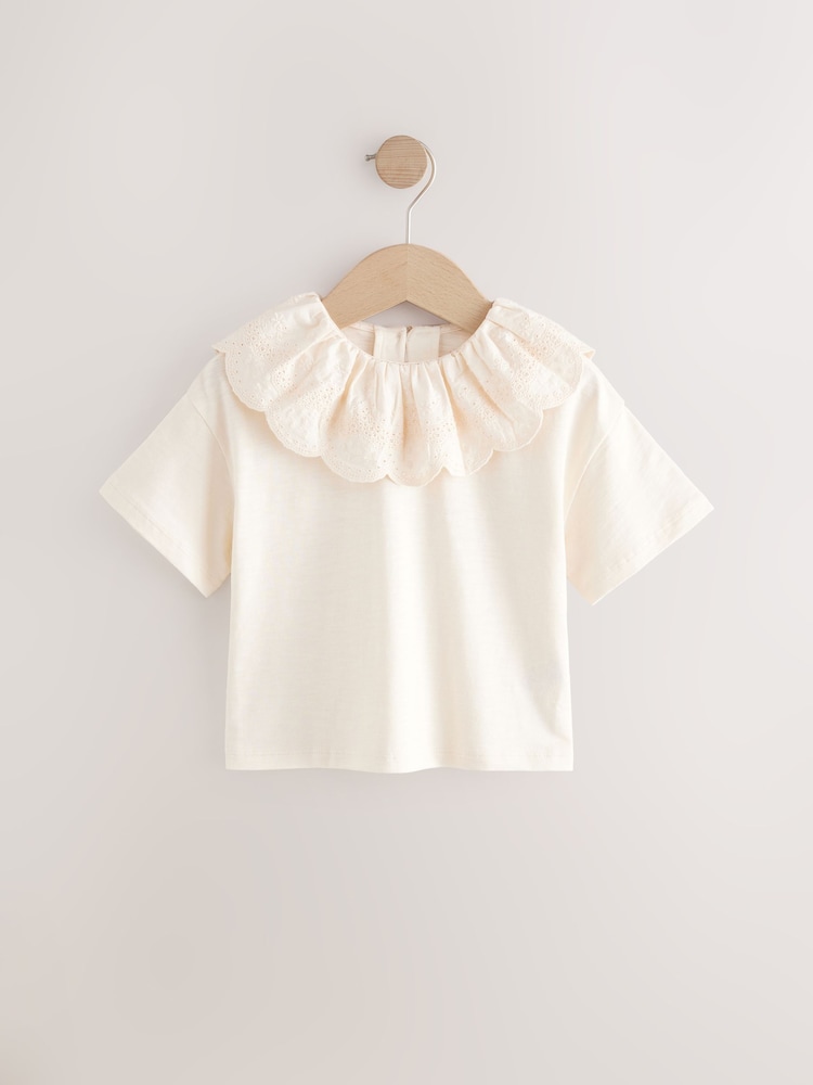 שמנת - Short Sleeve Broderie Collar 100% Cotton Top (3mths-7yrs) - Image 5 of 8