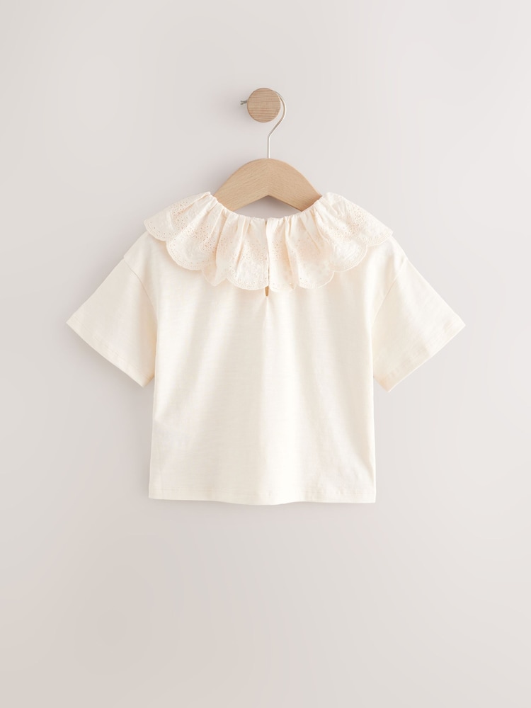 שמנת - Short Sleeve Broderie Collar 100% Cotton Top (3mths-7yrs) - Image 6 of 8