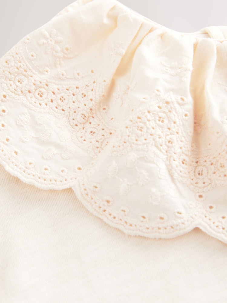 שמנת - Short Sleeve Broderie Collar 100% Cotton Top (3mths-7yrs) - Image 7 of 8