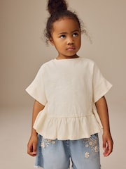 White 100% Cotton Short Sleeve Peplum T-Shirt (3mths-7yrs) - Image 1 of 8