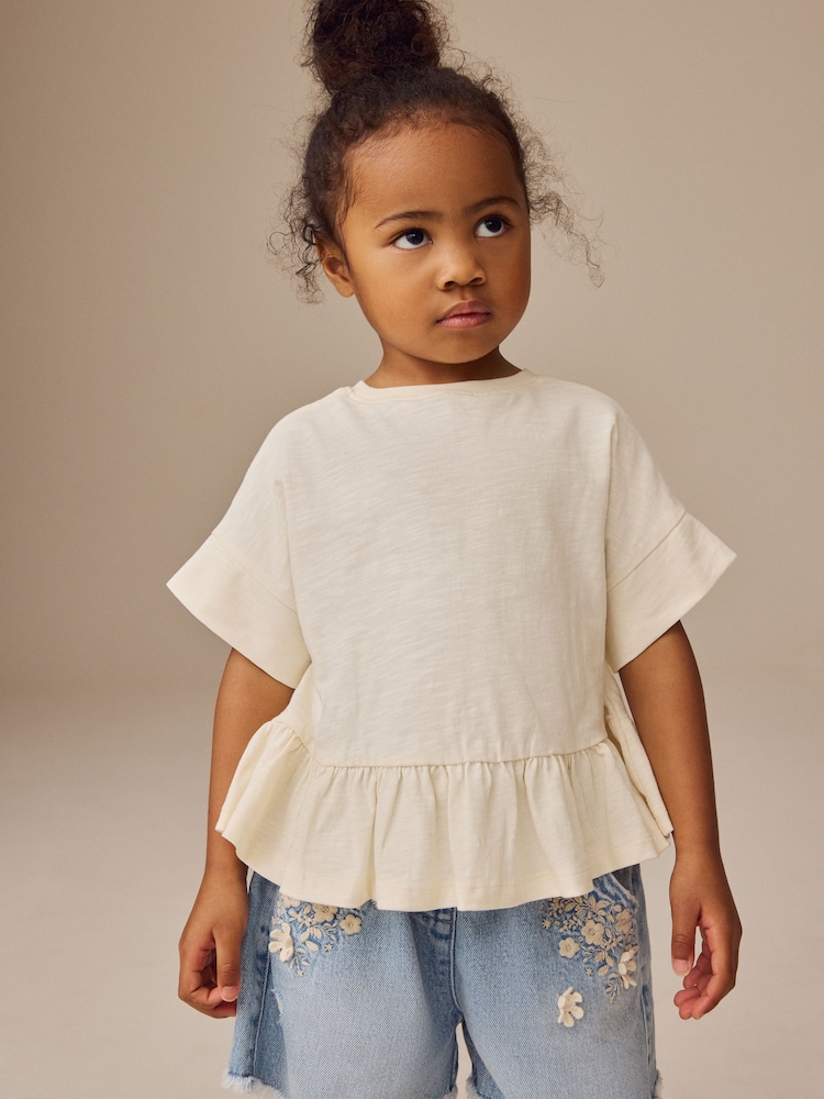 White 100% Cotton Short Sleeve Peplum T-Shirt (3mths-7yrs) - Image 1 of 8