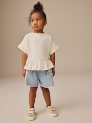 White 100% Cotton Short Sleeve Peplum T-Shirt (3mths-7yrs) - Image 2 of 8