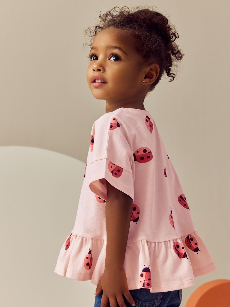 Pink Ladybird 100% Cotton Short Sleeve Peplum T-Shirt (3mths-7yrs) - Image 3 of 8