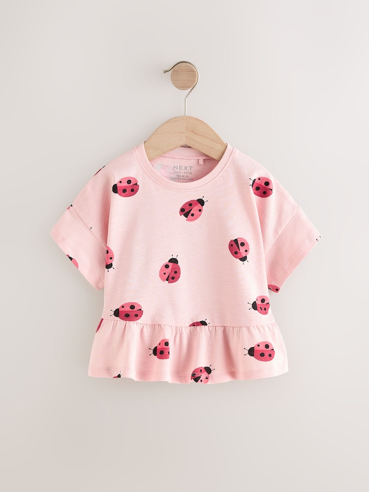Pink Ladybird 100% Cotton Short Sleeve Peplum T-Shirt (3mths-7yrs) - Image 5 of 8