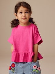 Pink 100% Cotton Short Sleeve Peplum T-Shirt (3mths-7yrs) - Image 1 of 7