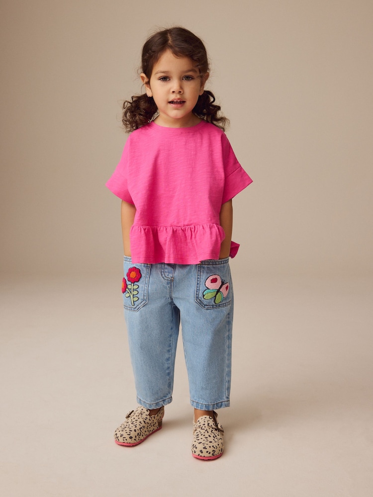 Pink 100% Cotton Short Sleeve Peplum T-Shirt (3mths-7yrs) - Image 2 of 7