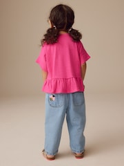 Pink 100% Cotton Short Sleeve Peplum T-Shirt (3mths-7yrs) - Image 3 of 7