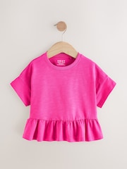 Pink 100% Cotton Short Sleeve Peplum T-Shirt (3mths-7yrs) - Image 4 of 7