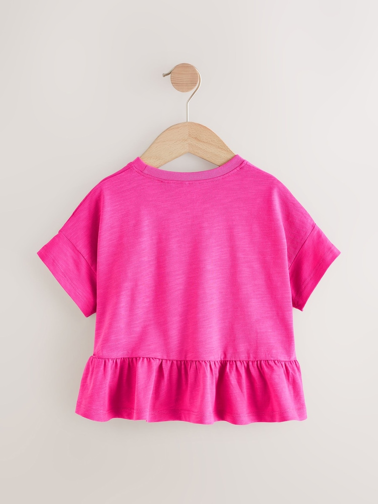 Pink 100% Cotton Short Sleeve Peplum T-Shirt (3mths-7yrs) - Image 5 of 7