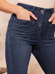 Friends Like These Inky Blue Petite High Waist Pocket Flare Jeans - Image 3 of 4