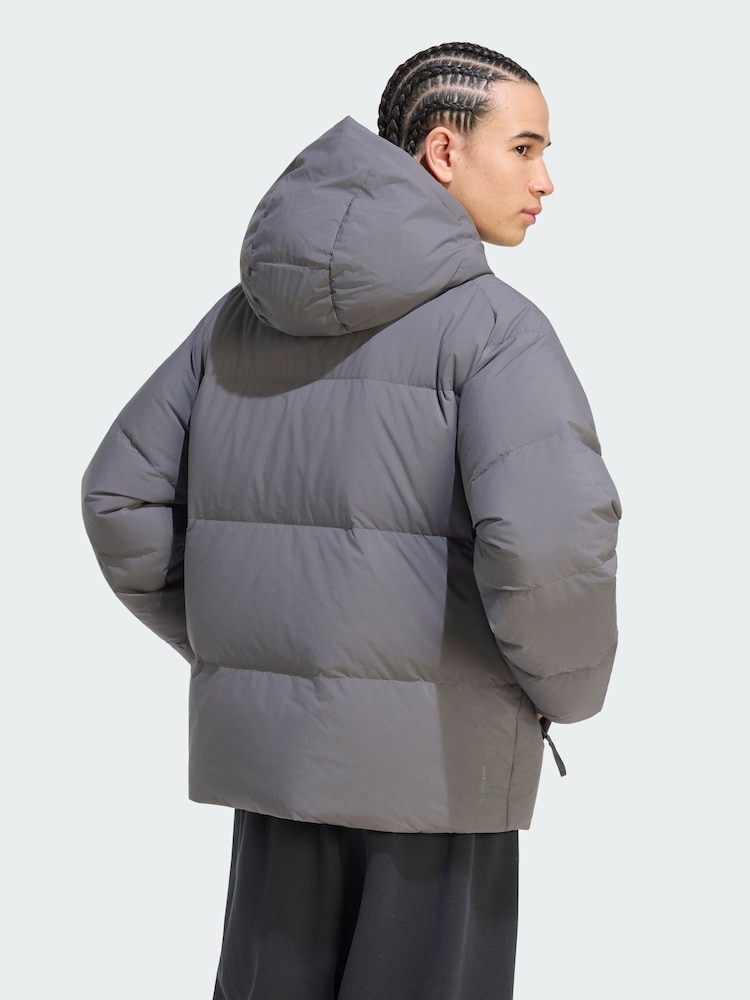 adidas Grey Helionic Down Puffer Hooded Jacket - Image 2 of 5 adidas Grey Helionic Down Puffer Hooded Jacket - Image 2 of 5