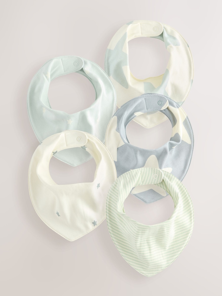 Green Star Print Baby Bibs 5 Pack - Image 1 of 8