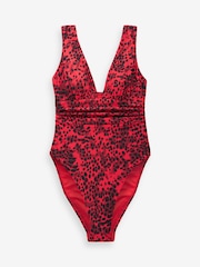 Red Leopard Plunge Tummy Control Swimsuit - Image 4 of 4