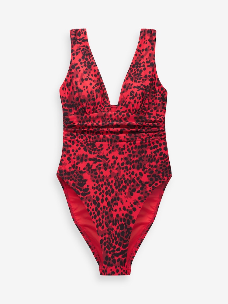 Red Leopard Plunge Tummy Control Swimsuit - Image 4 of 4