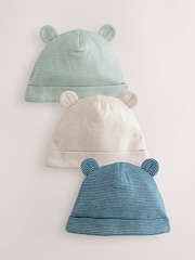 Blau - Beanies mit Streifen für Babys aus 100 % Baumwolle im 3er-Pack (0–18 Monate) - Bild 1 von 6