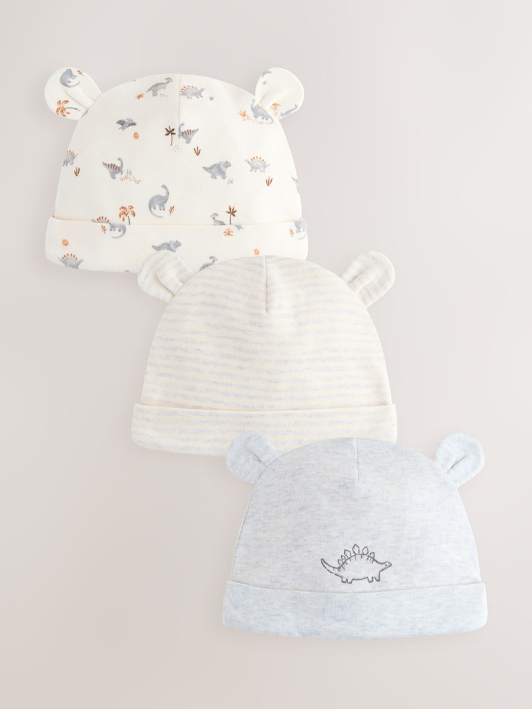 Grey Dinosaur Baby Beanie Hats 3 Pack (0-18mths) - Image 1 of 6