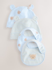 Blue Bear Baby Beanie and Bibs 4 Piece Set (0-18mths) - Image 1 of 8