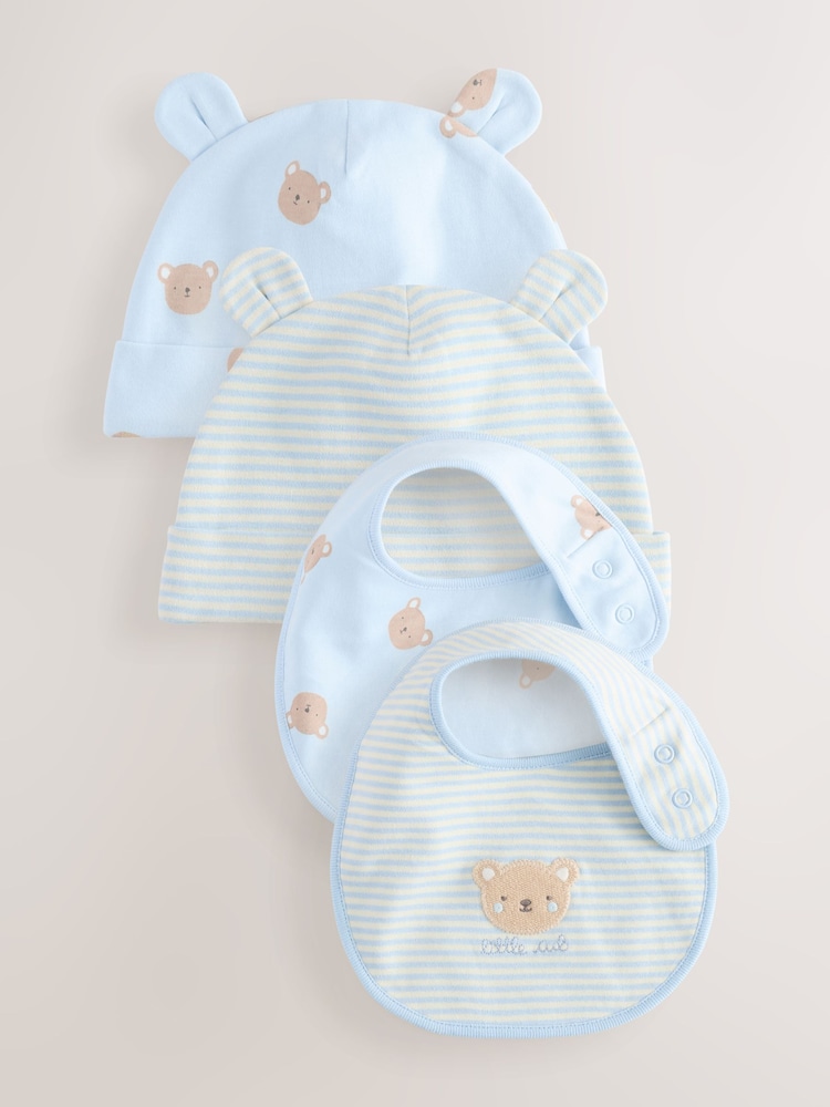 Blue Bear Baby Beanie and Bibs 4 Piece Set (0-18mths) - Image 1 of 8