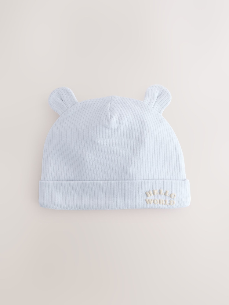 Blau - Baby-Beanie-Mützen mit Schriftzug im 3er-Pack aus 100 % Baumwolle (0–18 Monate) - Bild 2 von 6 Blau - Baby-Beanie-Mützen mit Schriftzug im 3er-Pack aus 100 % Baumwolle (0–18 Monate) - Bild 2 von 6