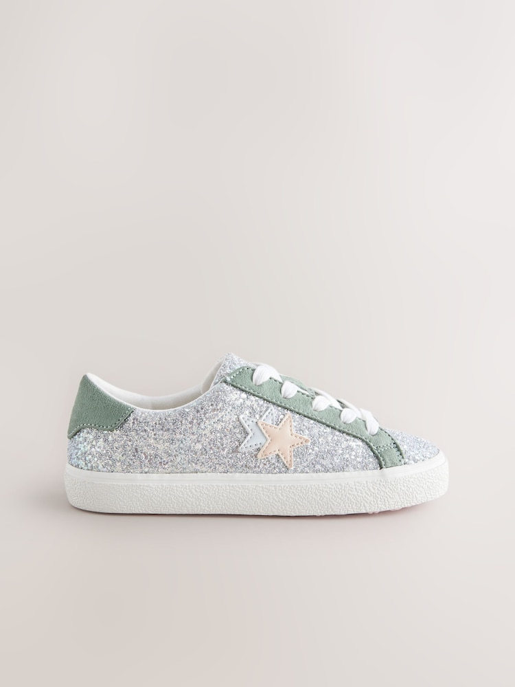 Sage Green/ Silver Lace-Up Trainers - Image 2 of 5