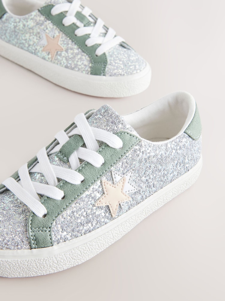 Sage Green/ Silver Lace-Up Trainers - Image 5 of 5