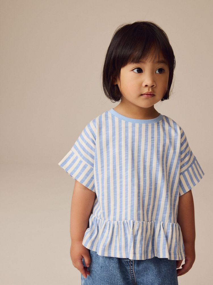 Blue Stripe 100% Cotton Short Sleeve Peplum T-Shirt (3mths-7yrs) - Image 1 of 9