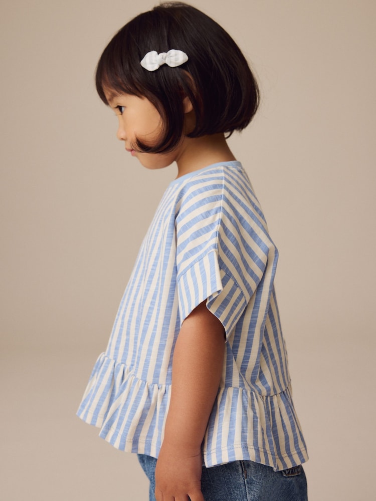 Blue Stripe 100% Cotton Short Sleeve Peplum T-Shirt (3mths-7yrs) - Image 2 of 9