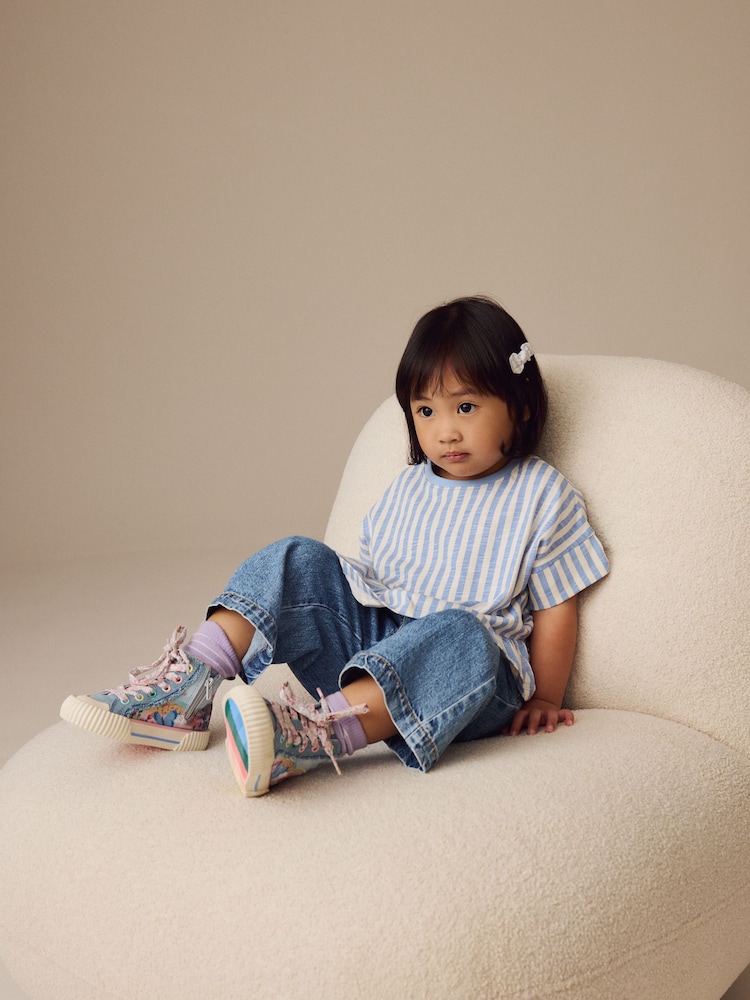 Blue Stripe 100% Cotton Short Sleeve Peplum T-Shirt (3mths-7yrs) - Image 4 of 9