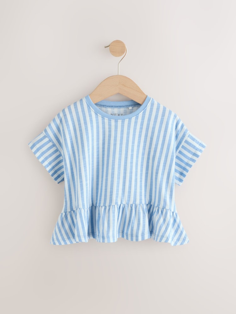 Blue Stripe 100% Cotton Short Sleeve Peplum T-Shirt (3mths-7yrs) - Image 5 of 9