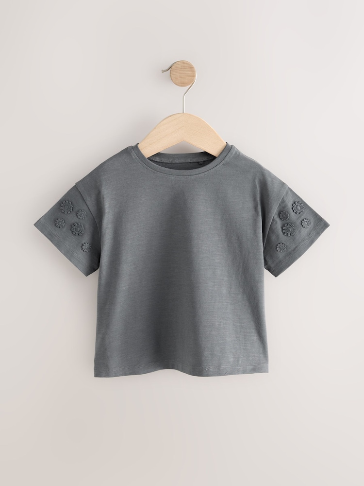 Charcoal Grey 100% Cotton Daisy Short Sleeve T-Shirt (3mths-7yrs) - Image 1 of 4