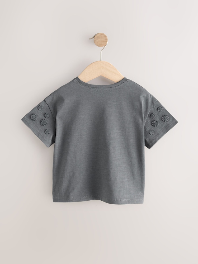 Charcoal Grey 100% Cotton Daisy Short Sleeve T-Shirt (3mths-7yrs) - Image 2 of 4
