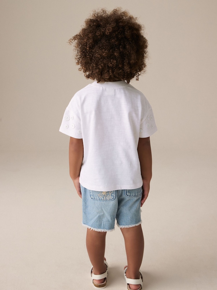 Cream 100% Cotton Daisy Short Sleeve T-Shirt (3mths-7yrs) - Image 2 of 7
