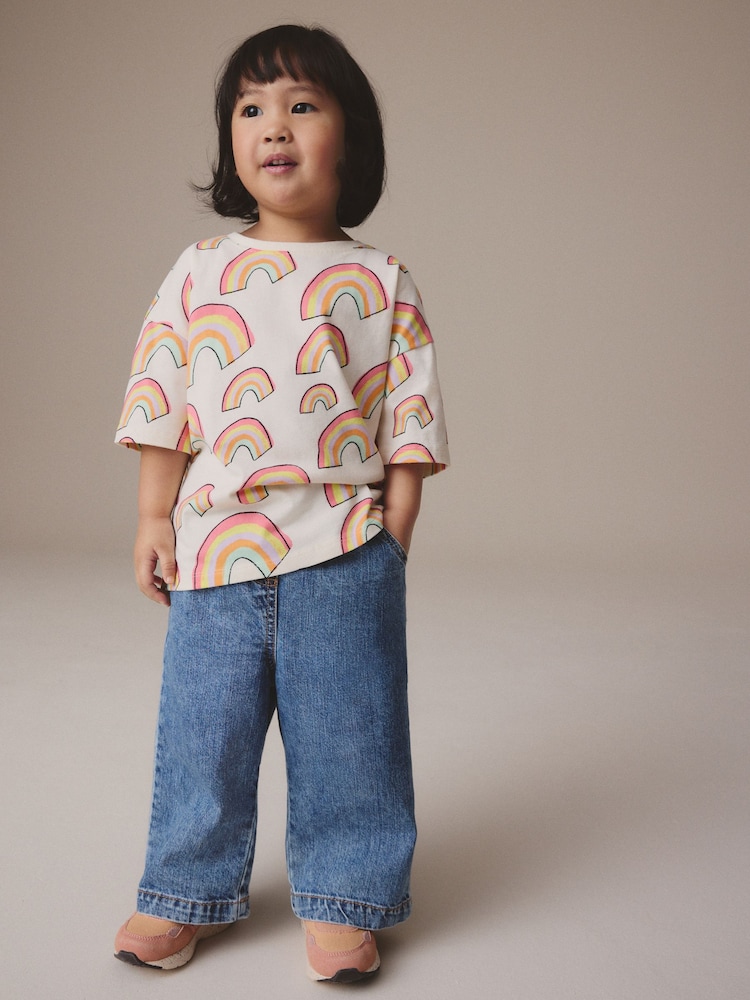 Creme/Regenbogen - Kurzärmeliges T-Shirt aus 100 % Baumwolle für Mädchen (3 Monate bis 7 Jahre) - Bild 2 von 8 Creme/Regenbogen - Kurzärmeliges T-Shirt aus 100 % Baumwolle für Mädchen (3 Monate bis 7 Jahre) - Bild 2 von 8