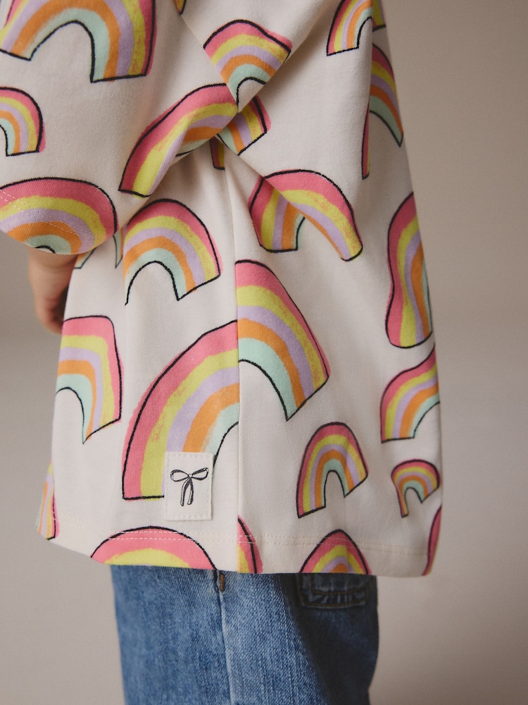 Cream Rainbow Girls Short Sleeve 100% Cotton T-Shirt (3mths-7yrs) - Image 4 of 8