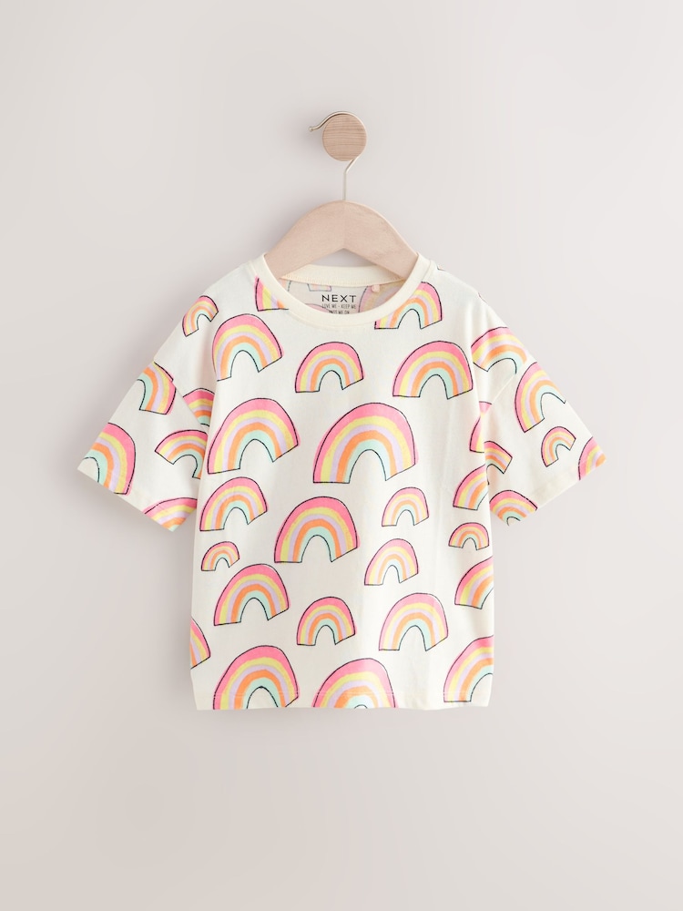 Cream Rainbow Girls Short Sleeve 100% Cotton T-Shirt (3mths-7yrs) - Image 5 of 8