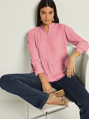 Rose Pink Long Sleeve Overhead V-Neck Relaxed Fit Blouse - Image 2 of 7