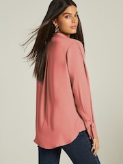 Rose Pink Long Sleeve Overhead V-Neck Relaxed Fit Blouse - Image 3 of 7