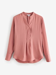 Rose Pink Long Sleeve Overhead V-Neck Relaxed Fit Blouse - Image 5 of 7