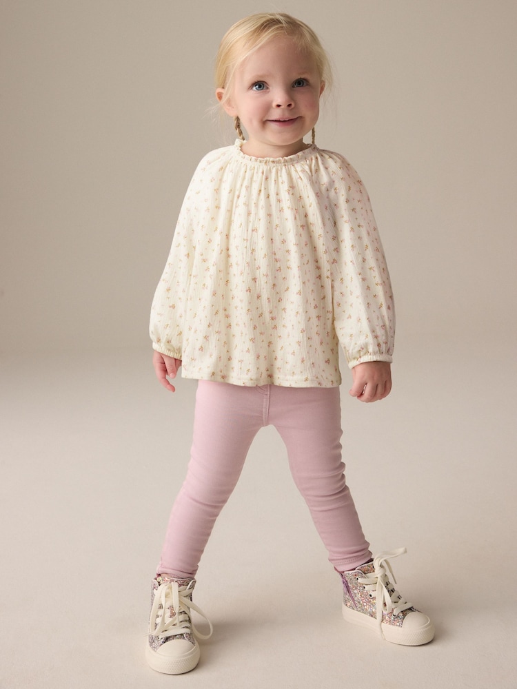 Cream Ditsy Floral Long Sleeve Gathered Neck Blouse (3mths-7yrs) - Image 2 of 7