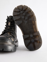 Black Floral Lace Up Chunky Ankle Boots - Image 6 of 6