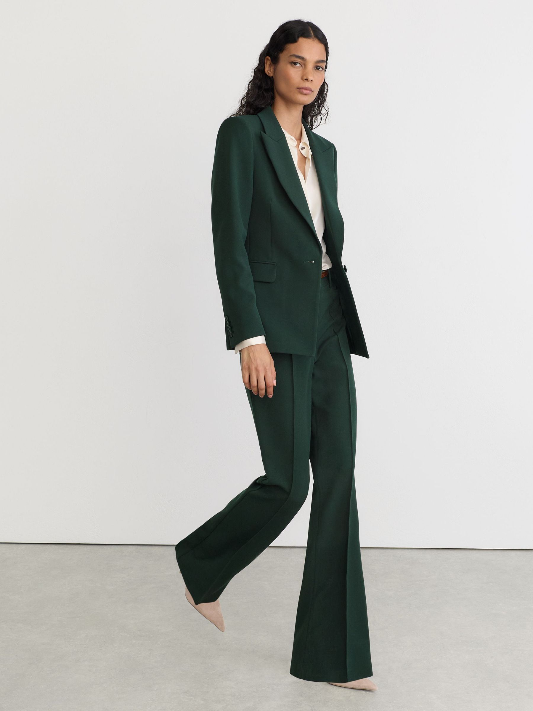 Reiss Green Gabi Flared Suit Trousers
