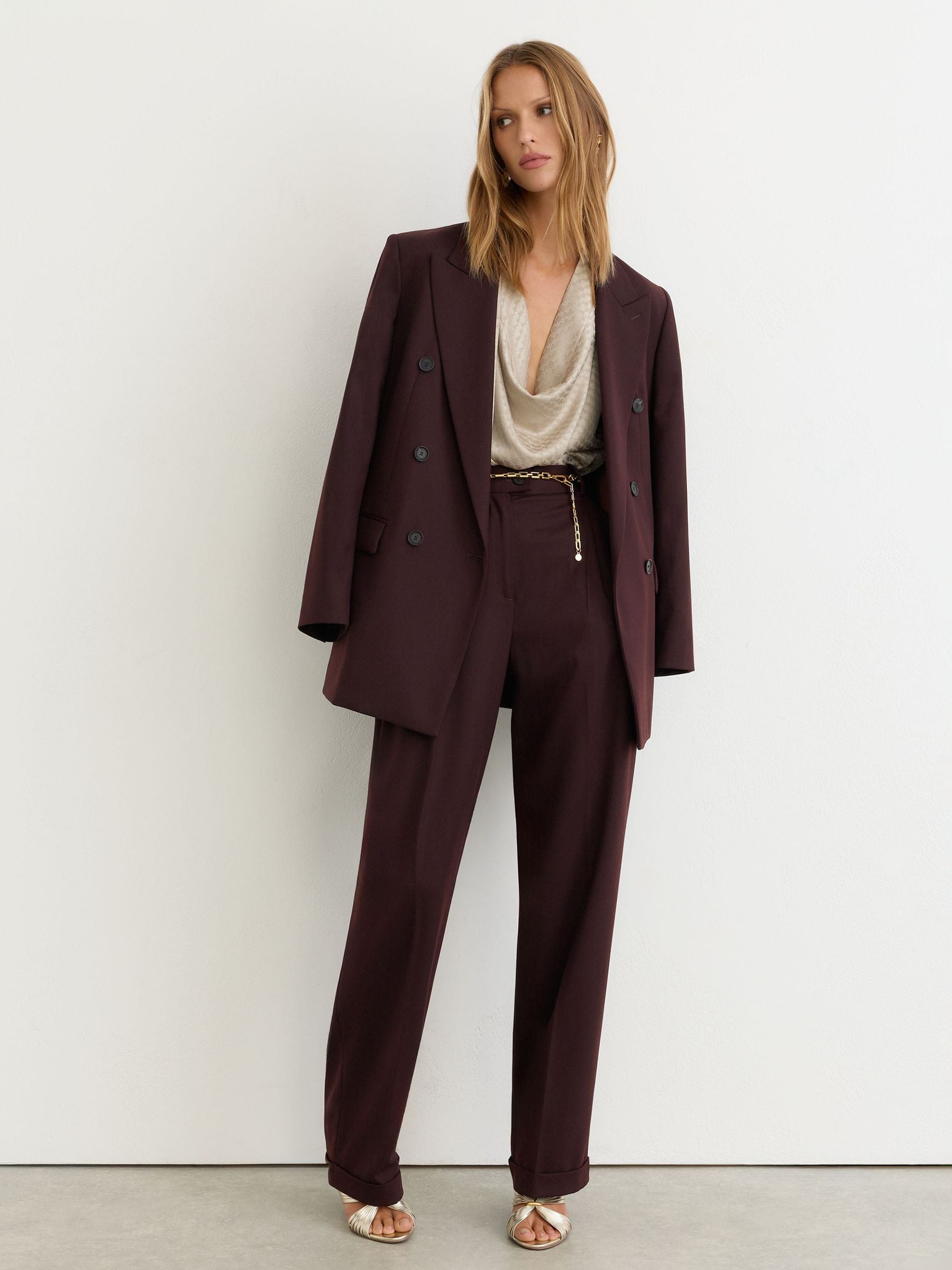 Buy Reiss Dark Aubergine Leisel Wool-Blend Wide-Leg Pleated Suit