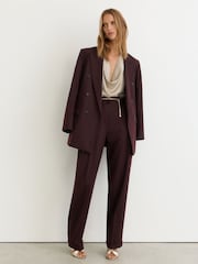 Reiss Dark Aubergine Leisel Wool-Blend Wide-Leg Pleated Suit Trousers - Image 1 of 8